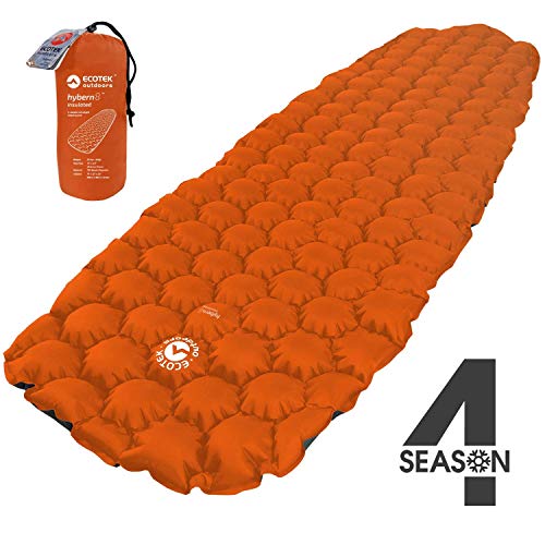 ECOTEK Outdoors Insulated Hybern8 4 Season Ultralight Inflatable Sleeping Pad with Contoured FlexCell Design - Easy, Comfortable, Light, Durable, Hammock Approved - Sub Zero Temp Rating [Fire Orange]