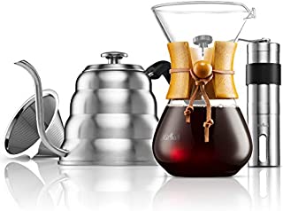 MITBAK Pour Over Coffee Maker Set | Kit Includes 40 OZ Gooseneck Kettle with Thermometer, Coffee Mill Grinder & 20 OZ Coffee Dripper Brewer | Great Replacement for Coffee Machines | Excellent Coffee Gift