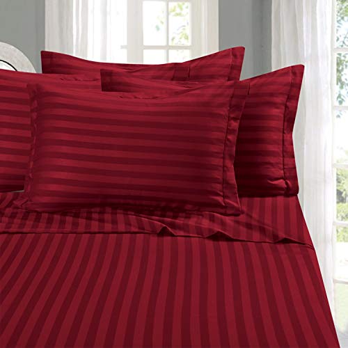 Elegant Comfort Best, Softest, Coziest 6-Piece Sheet Sets! - 1500 Thread Count Egyptian Quality Luxurious Wrinkle Resistant 6-Piece Damask Stripe Bed Sheet Set, California King Burgundy