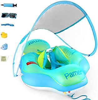 Parner Pool Float Babies Swimming Floats, SPF 50+ Sun Canopy Inflatable Baby Ring Bath Float, Water Neck Float with Safety Bottom Support Swim Buoy for Toddler Baby Boy Girl Age of 6-36 Months, Large