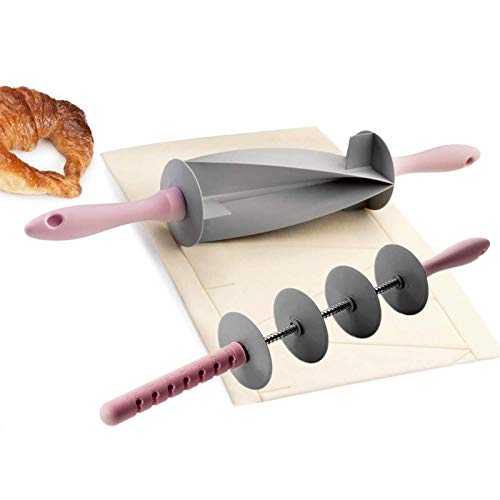 2Pcs Adjustable Croissant Cutter Rolling Pins, Multi-Function Bread Slicer Set, Stainless Steel Pastry Cutter Donut Cutter DIY Baking Tool for Kitchen for Cutting Dough Making Croissant Cookies