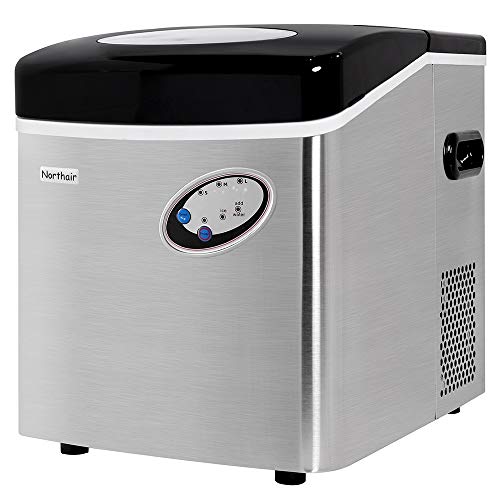 Northair Portable Automatic Stainless Steel Ice Maker,48lbs/24H,Extra Large Capacity with Clear Operation Control Panel, Countertop Design, High Efficiency Make 3 Size Bullet Shaped Ice, Ice scoop