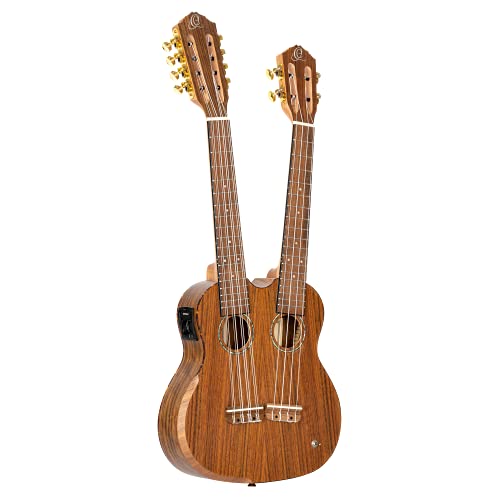 Ortega Guitars Custom Built Series Double Neck 4 & 8 String Tenor Acoustic-Electric Ukulele w/Bag, Right (HYDRA)