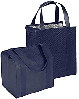 LARGE Hannah Insulated Shopping Bag, Navy 2 Pack - Strong Reusable Insulated Grocery Bag