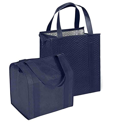 LARGE Hannah Insulated Shopping Bag, Navy 2 Pack - Strong Reusable Insulated Grocery Bag