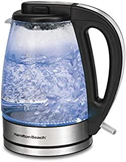 Hamilton Beach Glass Electric Tea Kettle, Water Boiler & Heater, 1.7 L, Cordless, LED Indicator, Built-In Mesh Filter, Auto-Shutoff & Boil-Dry Protection (40864), Clear