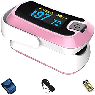 mibest OLED Finger Pulse Oximeter, O2 Meter, Dual Color White/Pink