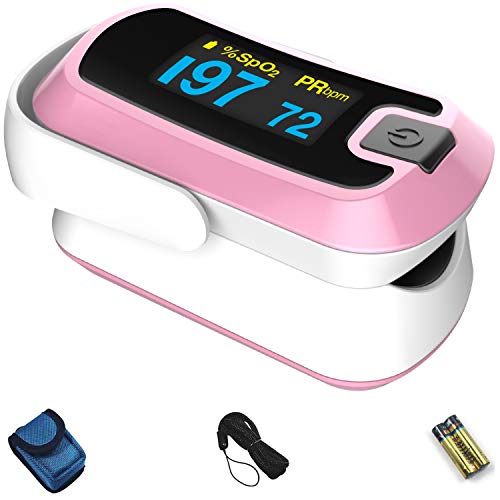 mibest OLED Finger Pulse Oximeter, O2 Meter, Dual Color White/Pink