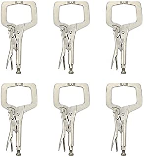 MAXPOWER 6 Pack Locking C-Clamp 11-Inch, C-Clamp Locking Pliers with Round Tip, Wide Jaw Opening, Quick Release Trigger