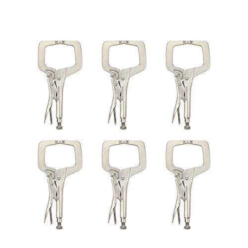 MAXPOWER 6 Pack Locking C-Clamp 11-Inch, C-Clamp Locking Pliers with Round Tip, Wide Jaw Opening, Quick Release Trigger