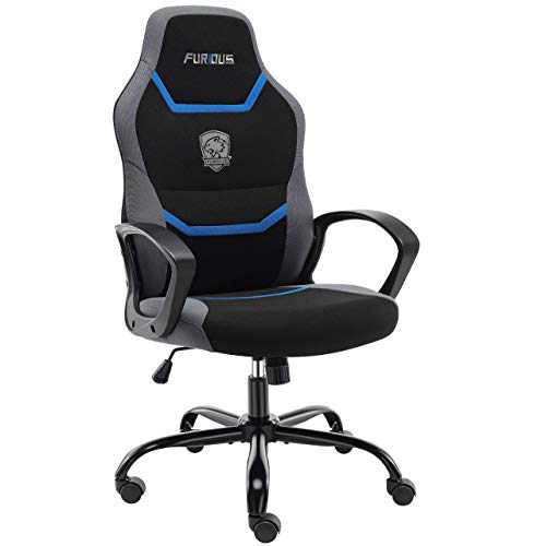 Furious Computer Game Chair,Home Office Desk Chair with Lumbar Support,High Back Fabric Swivel Office Chair,Video Gamer Chair for Teens and Kids,Blue