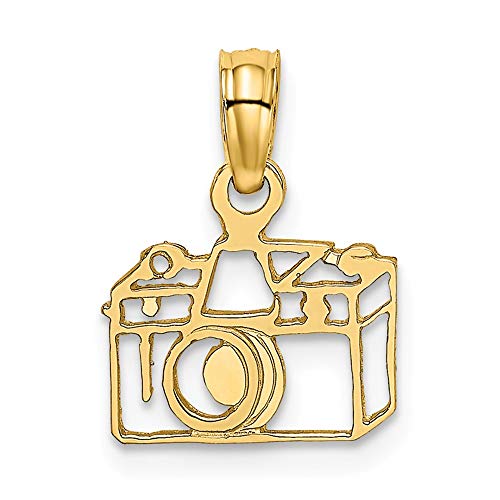 14k Yellow Gold Flat Cut Out Camera Pendant Charm Necklace Travel Transportation Fine Jewelry For Women Gifts For Her