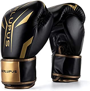 Liberlupus Cool Style Boxing Gloves for Men & Women, Boxing Training Gloves, Kickboxing Gloves, Sparring Gloves, Heavy Bag Gloves for Boxing, Kickboxing, Muay Thai, MMA(Black & Golden, 10 oz)