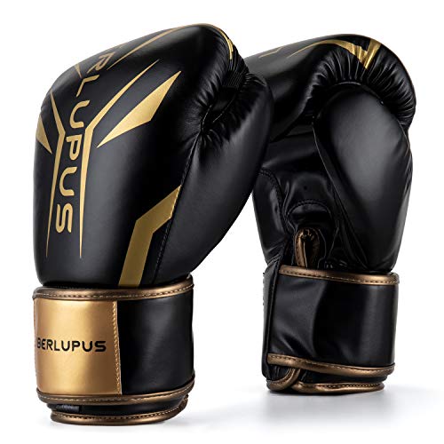 Liberlupus Cool Style Boxing Gloves for Men & Women, Boxing Training Gloves, Kickboxing Gloves, Sparring Gloves, Heavy Bag Gloves for Boxing, Kickboxing, Muay Thai, MMA(Black & Golden, 10 oz)