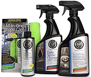 Supreme Surface Daily Stone Cleaner, Granite Quartz Marble Cleaner Sealer Polish Treatment, Scum & Mineral Deposit Remover - Big 3 Combo Kit