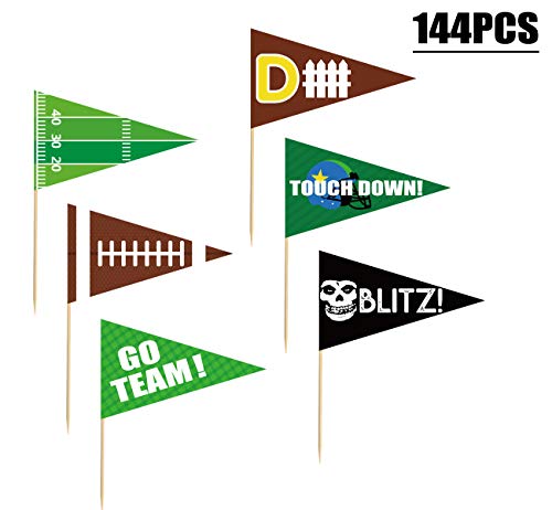 Football Game Flag Picks - Cupcake Toppers Decorations Cocktail Sticks Toothpick Party Supplies 144Ct