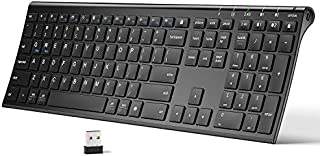 iClever DK03 Bluetooth Keyboard - 2.4G Wireless Keyboard Rechargeable Bluetooth 4.2 + USB Multi Device Keyboard, Ultra-Slim Full Size Dual Mode Ultra Wireless Keyboard for Mac, Windows, Android, Black