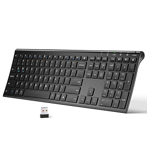 iClever DK03 Bluetooth Keyboard - 2.4G Wireless Keyboard Rechargeable Bluetooth 4.2 + USB Multi Device Keyboard, Ultra-Slim Full Size Dual Mode Ultra Wireless Keyboard for Mac, Windows, Android, Black