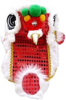 DELIFUR Cute Dance Lion Pet Costume with Red Sequins New Year Cat Dog Clothes Hoodies Coat for Small Dogs (8, Red)