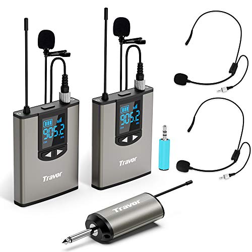 Travor Dual Wireless Lavalier Microphone System with Headset/Lapel Mics with Noise Reduction for DSLR Camera, Smartphones, PA Speaker, Podcast, YouTube, Interview, Vlogging, Video Recording