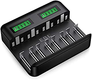 EBL LCD Universal Battery Charger - 8 Bay AA AAA C D Battery Charger for Rechargeable Batteries Ni-MH AA AAA C D Batteries with 2A USB Port, Type C Input, Fast AA AAA Battery Charger