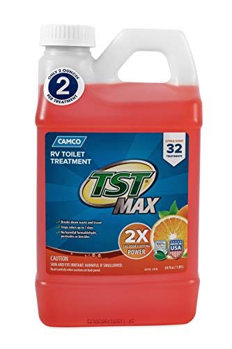 Camco TST Ultra-Concentrate Orange Scent RV Toilet Treatment, Formaldehyde Free, Breaks Down Waste And Tissue, Septic Tank Safe, Treats up to 32 - 40 Gallon Holding Tanks (64 Ounce Bottle) - 41172