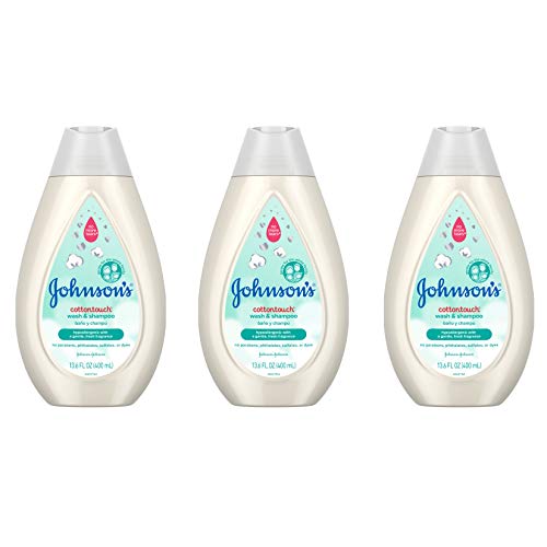 Johnson's Baby, CottonTouch Newborn Baby Wash and Shampoo with No More Tears, Sulfate, Paraben, Free for Sensitive Skin, Gently Washes Away Dirt and Germs, White, 13.6 Fl Oz (Pack of 3), 40.8 Ounce