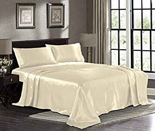 Satin Sheets California King [4-Piece, Ivory] Luxury Silky Bed Sheets - Extra Soft 1800 Microfiber Sheet Set, Wrinkle, Fade, Stain Resistant - Deep Pocket Fitted Sheet, Flat Sheet, Pillow Cases