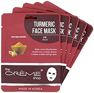 The Crème Shop Natural Essence Face Sheet Mask - Korean Facial Skin Care and Moisturizer - Turmeric for Soothing, Hydrating, Deep Cleansing, Healing, Reduce Redness - Natural Beauty Essence (5 Pack)