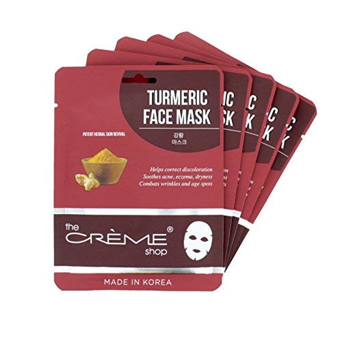 The Crème Shop Natural Essence Face Sheet Mask - Korean Facial Skin Care and Moisturizer - Turmeric for Soothing, Hydrating, Deep Cleansing, Healing, Reduce Redness - Natural Beauty Essence (5 Pack)