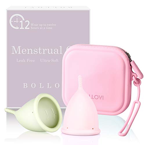 Menstrual Cups Set, Support Low Cervix and Light or Heavy Flow, Pad and Tampon Alternative, Soft, Flexible and Reusable, Beginner Safe, Free Bonus Travel Storage Bag (Small, Pink&Green)