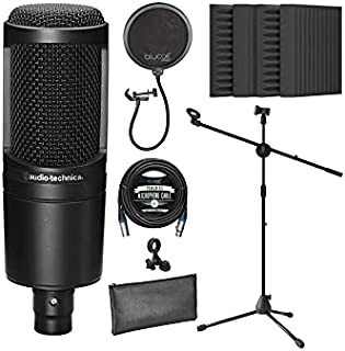 Audio-Technica AT2020 Cardioid Condenser Microphone for Vocals, Podcasting, Livestreaming for Bundle with Blucoil 20-FT Balanced XLR Cable, Pop Filter, Adjustable Mic Stand, and 4x 12