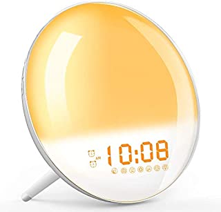 Wake Up Light, Sunrise Simulation Alarm Clock, Sleep Aid Colored Bedside Light with FM Radio Dual Alarm Adjustable Lightness for Kids and Adults Bedroom