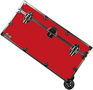 C&N Footlockers College Dorm Room & Summer Camp Lockable Trunk Footlocker with Wheels - Undergrad Trunk Available in 20 Colors - Large: 32 x 18 x 16.5 Inches (Red)