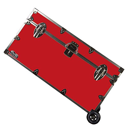 C&N Footlockers College Dorm Room & Summer Camp Lockable Trunk Footlocker with Wheels - Undergrad Trunk Available in 20 Colors - Large: 32 x 18 x 16.5 Inches (Red)