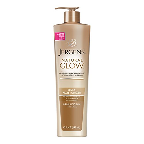 Jergens Natural Glow Sunless Tanning Lotion, Self Tanner for Skin Tone, Body Lotion for Natural Looking Tan, Medium to Tan, 10 Fl Oz