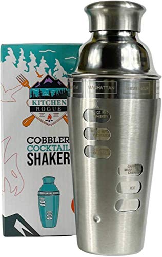 Cocktail Shaker with Recipes on Side and Strainer Built-in - Stainless Steel - Essential Bar Accessories - Professional Mixology - Martini - Margarita - Mojito - Drink Mixer for Home and Travel