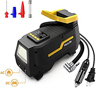 VacLife Tire Inflator for Home (110V) and Car (12V), AC/DC Portable Air Compressor for Car Tires, Bicycles and Other Inflatables, Digital Air Pump with LED Light & Long Power Cords (VL708)