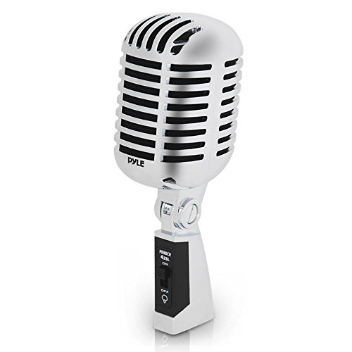 Classic Retro Dynamic Vocal Microphone - Old Vintage Style Unidirectional Cardioid Mic with XLR Cable - Universal Stand Compatible - Live Performance In Studio Recording - Pyle PDMICR42SL (Silver)