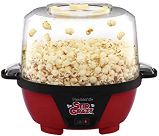 West Bend 82505 Stir Crazy Electric Hot Oil Popcorn Popper Machine Offers Large Lid for Serving Bowl and Convenient Storage, 6-Quart, Red