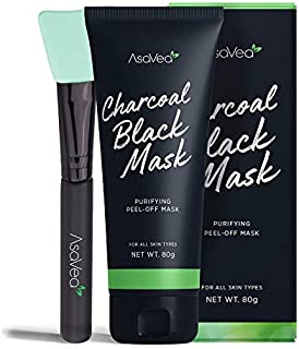 AsaVea Blackhead Peel Off Mask With Brush, Black mask, Blackhead Remover Mask, Purifying Black Peel off Charcoal Mask, Pore Removal Peel off Strip Mask Blackhead Acne Black Mud Facial Mask 80g