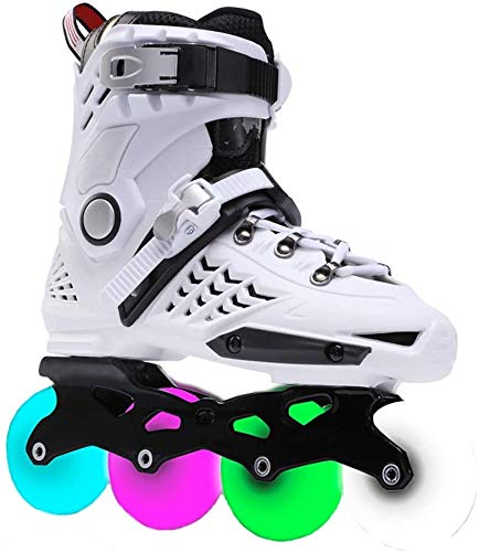 CAIFENG Inline Skates Adults Kids Roller Skate with Flashing Light Up Wheels Safe and Durable Single Row Roller Shoes for Boys Girls,Size:EU 44/US 11/UK 10/JP 27cm,Color:White+B