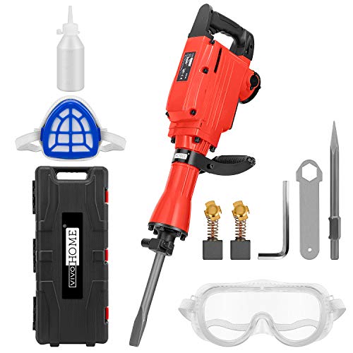 VIVOHOME 2200W 400 RPM Electric Demolition Jack Hammer Heavy Duty Concrete Breaker Drills Kit with Carrying Case Gloves Goggle and Removal tools