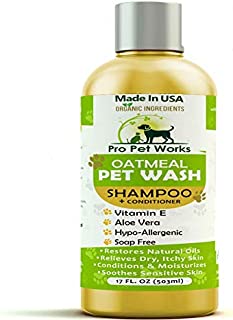 Pro Pet Works All Natural & Organic Oatmeal Puppy/Pet Shampoo + Conditioner-Hypoallergenic and Soap Free Blend with Almond Oil for Allergies & Sensitive Skin-17oz (1pk)