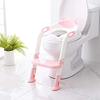 Potty Training Seat with Step Stool Ladder,SKYROKU Potty Training Toilet for Kids Boys Girls Toddlers-Comfortable Safe Potty Seat with Anti-slip Pads Ladder (Pink)