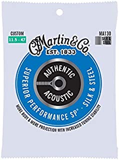 Martin Authentic Acoustic MA130 Custom-Gauge Acoustic Guitar Strings, Silk and Steel Folk