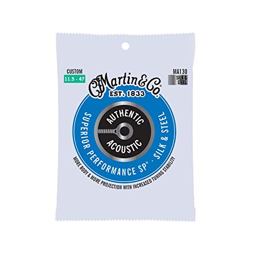 Martin Authentic Acoustic MA130 Custom-Gauge Acoustic Guitar Strings, Silk and Steel Folk