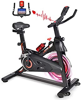 MBB Indoor Exercise Bike Stationary 35 LBS Flywheel,450 LBS Super Support, LCD Display Monitor Tablet Mount Comfortable Seat Cushion Cardio Workout Spin Bike Training Cycling Belt Quiet and Smooth