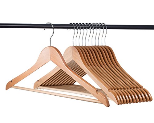 Home-it (20 Pack Natural Wood Solid Wood Clothes Hangers, Coat Hanger Wooden Hangers