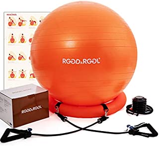 Yoga Ball Chair, RGGD&RGGL Exercise Ball with Leak-Proof Design, Stability Ring&2 Adjustable Resistance Bands for Any Fitness Level, 1.5 Times Thicker Swiss Ball for Home&Gym&Office&Pregnancy (65 cm)